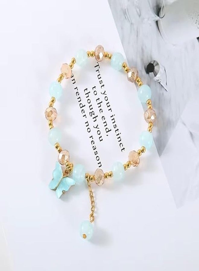 SUKHAD Sky Blue Butterfly Charm Bracelet for Women & Girls | Crystal Beaded Stretch Bracelet | Cute Butterfly Jewelry | Fashion Gift Bracelet for Girls - Image 5