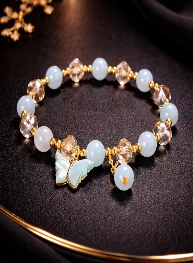 SUKHAD Sky Blue Butterfly Charm Bracelet for Women & Girls | Crystal Beaded Stretch Bracelet | Cute Butterfly Jewelry | Fashion Gift Bracelet for Girls - Image 4