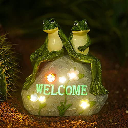 Nacome Garden Outdoor Statues Frog with Succulent and 7 LED Lights - Lawn Decor for Patio, Balcony, Yard Ornament - Unique Housewarming Gifts - Image 1