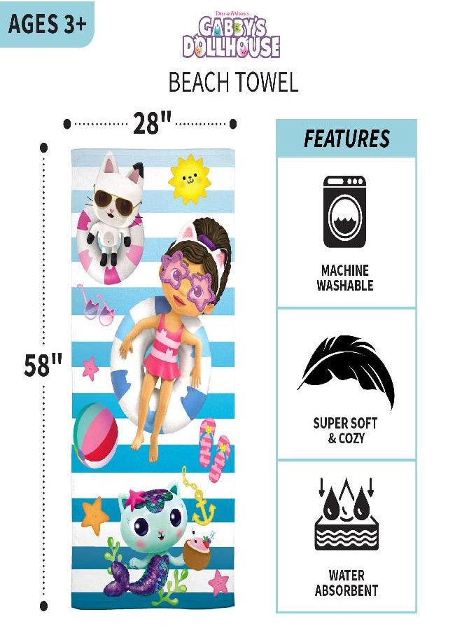 Franco Franco DreamWorks Gabby's Dollhouse Super Soft Cotton Bath/Pool/Beach Towel, 58 in x 28 in, (Official Licensed Gabby's Dollhouse Product)  - Image 2