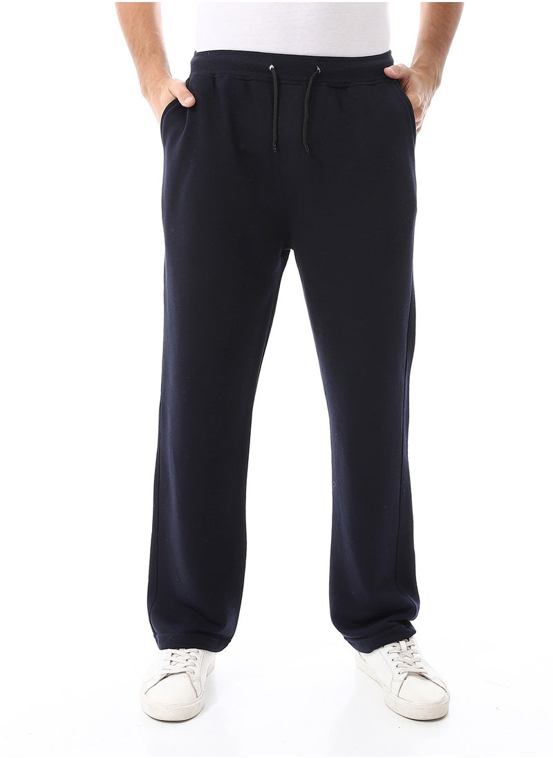 Andora - Slash Pockets Elastic Waist Sweatpants_Navy Blue - Image 1