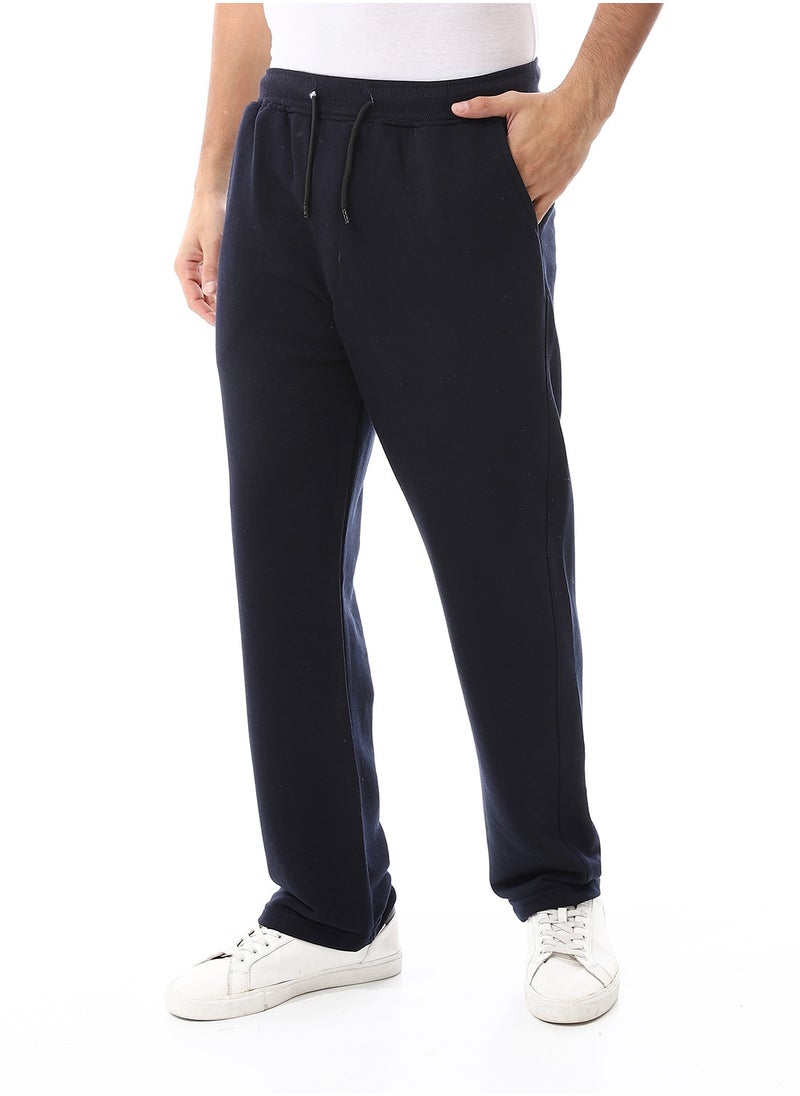 Andora - Slash Pockets Elastic Waist Sweatpants_Navy Blue - Image 1