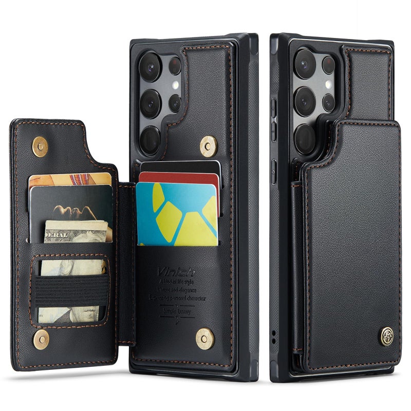 Vinich for Samsung Galaxy S23 Ultra Wallet Case with Card Holder, RFID Blocking Credit Slots Kickstand Shockproof Phone Cover Fit for Galaxy S23 Ultra 6.8" Black - Image 1