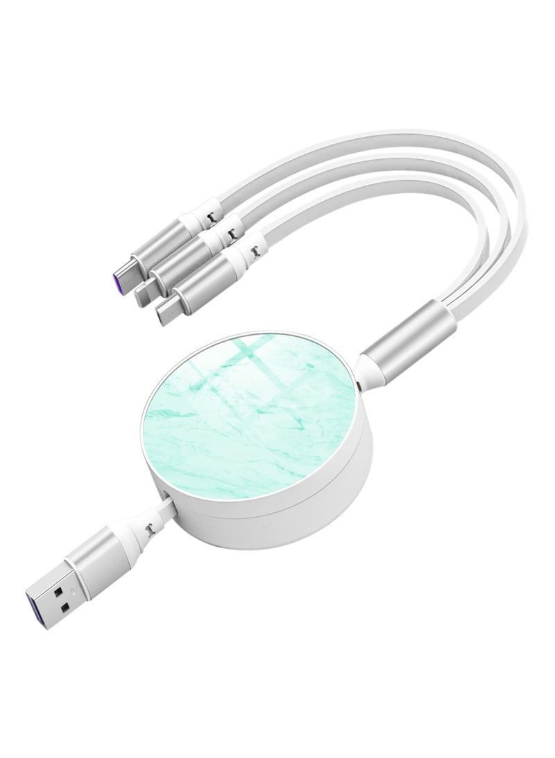 KASTWAVE Retractable Multiple Charger Cable, 3 in 1 Super Fast Charging Cable (IP/USB C/Micro USB), 3.3Ft Multi Cable Fast Charger Cord for iPhone, Samsung, iPad, Tablets, Green Marble - Image 1