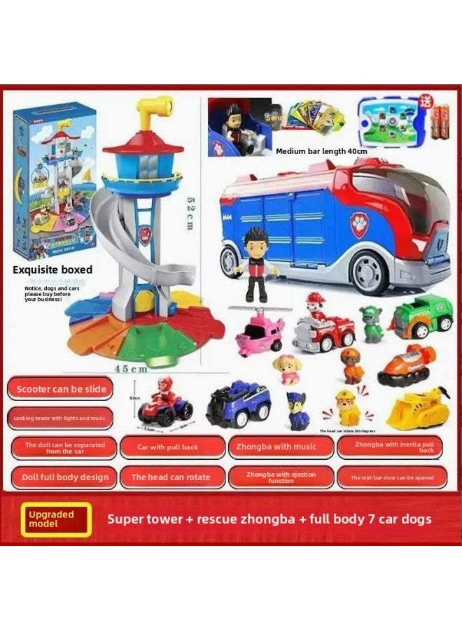 Wangwang Team Toy Litong Car Dog Full Set Watchtower Patrol Inertial Rescue Bus Sound And Light Watchtower Headquarters-Colour:Super Tower + Middle Bus + Full Body 7 Styles, Free Captain + Tablet - Image 1