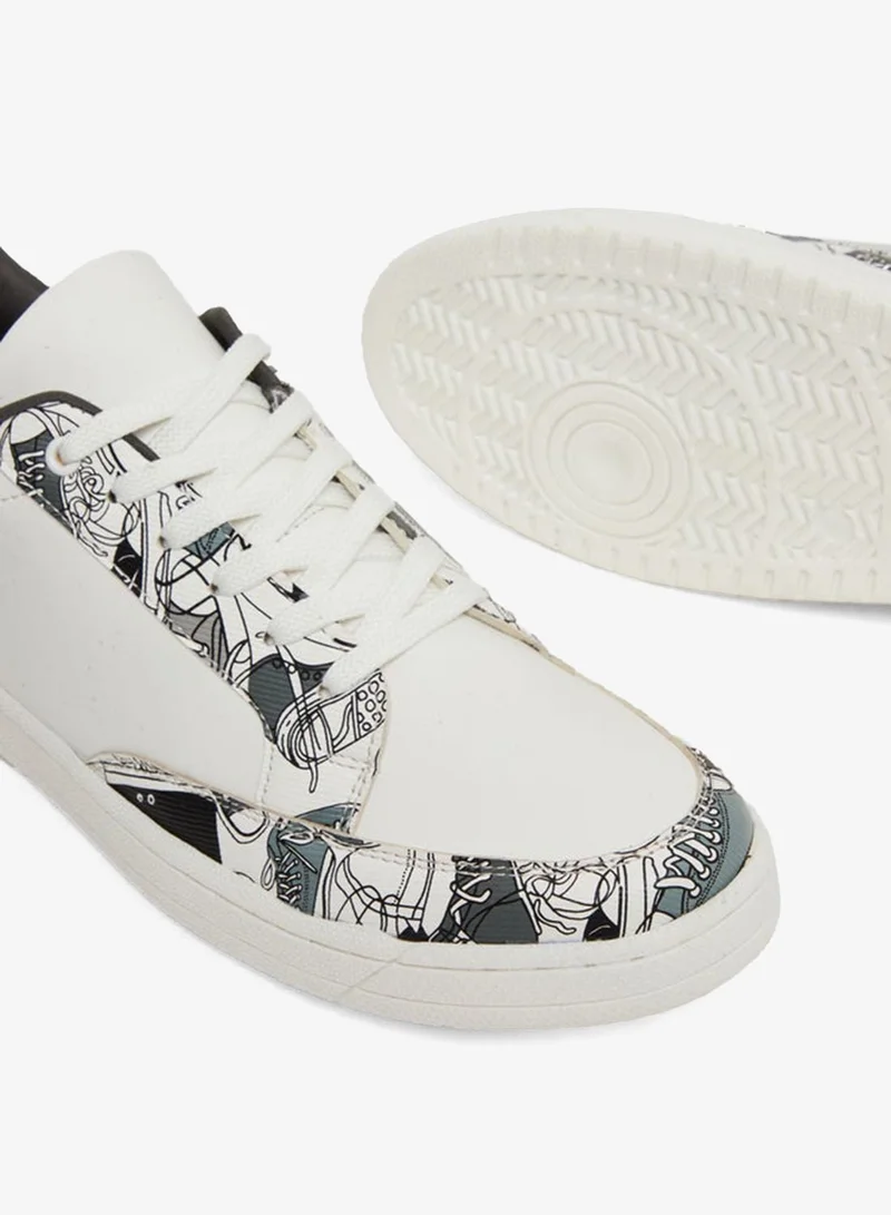 Styli White Patterned Lace-Up Sneakers