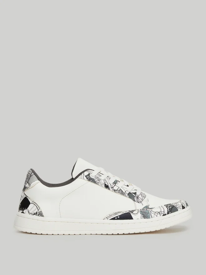 Styli White Patterned Lace-Up Sneakers