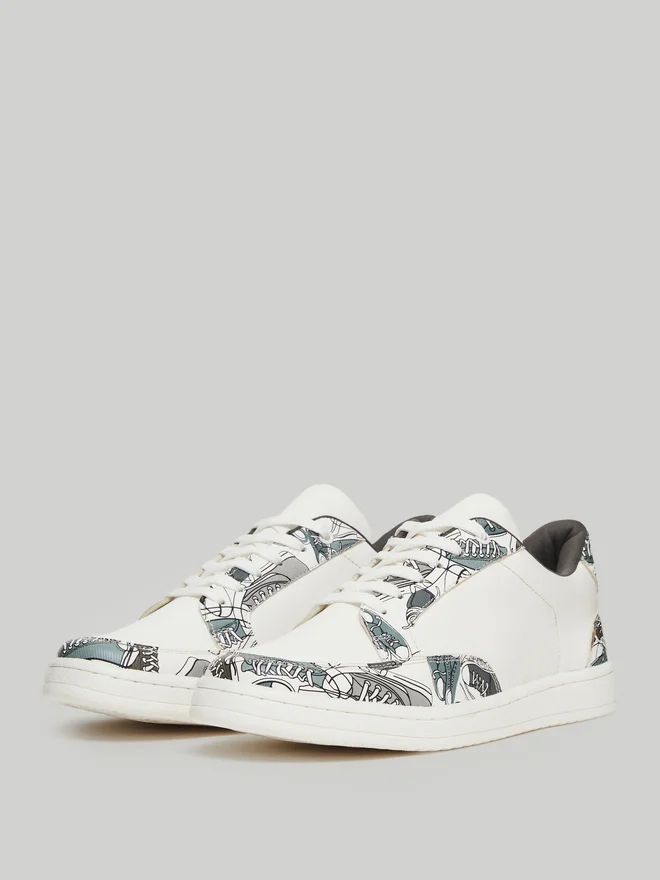 Styli White Patterned Lace-Up Sneakers