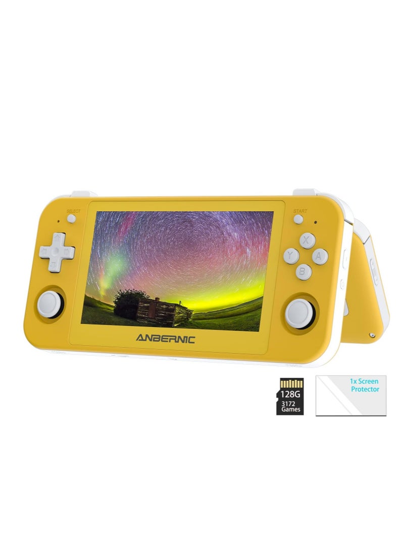 RG505 Retro Game Handheld Game Console with 128GB TF-card Built-in 3000+ Games, 4.95-inch OLED Touch Screen with Android 12 System, Unisoc Tiger T618 and Compatible with Google Play Store (Yellow)