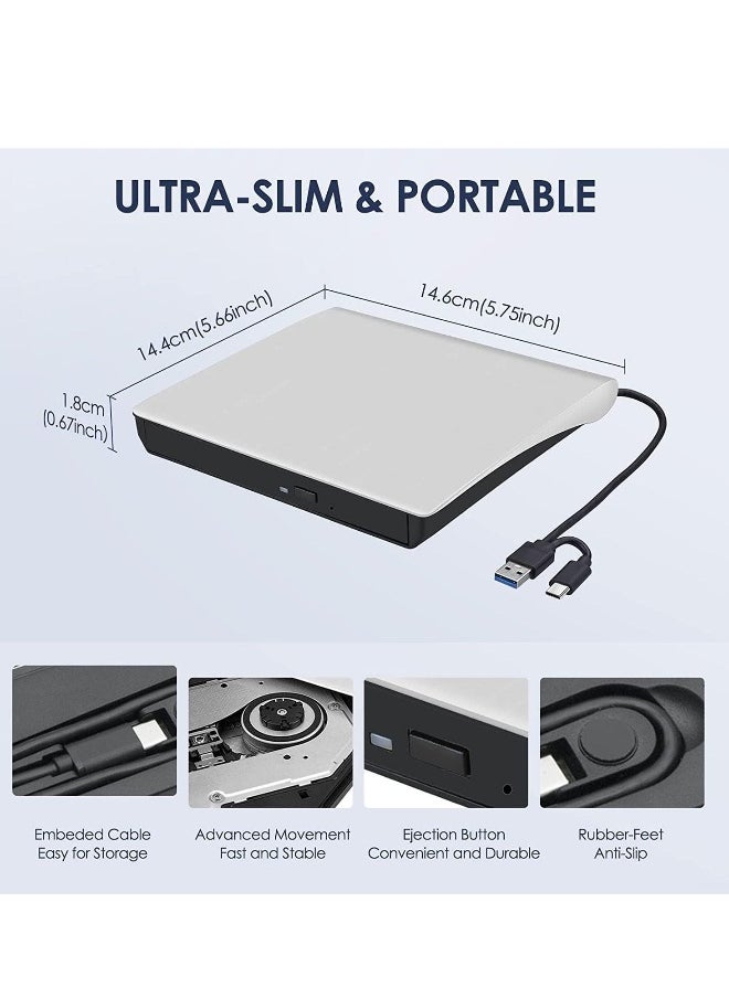 Generic - External CD/DVD Drive for Laptop, USB 3.0 Portable Type-C CD/DVD Player Burner Writer Reader Compatible with Mac MacBook Pro/Air iMac Desktop Windows 7/8/10/XP/Vista - Image 1