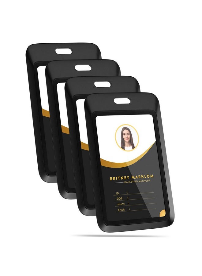 GoorDik 4 Pack Sliding Black Id Badge Holder, Heavy Duty Plastic Id Badge With Clear Window, Vertical Key Card Holder Protector Pouch For Office School Id Cards Proximity Key Cards Drivers Licenses & Passes  - Image 1