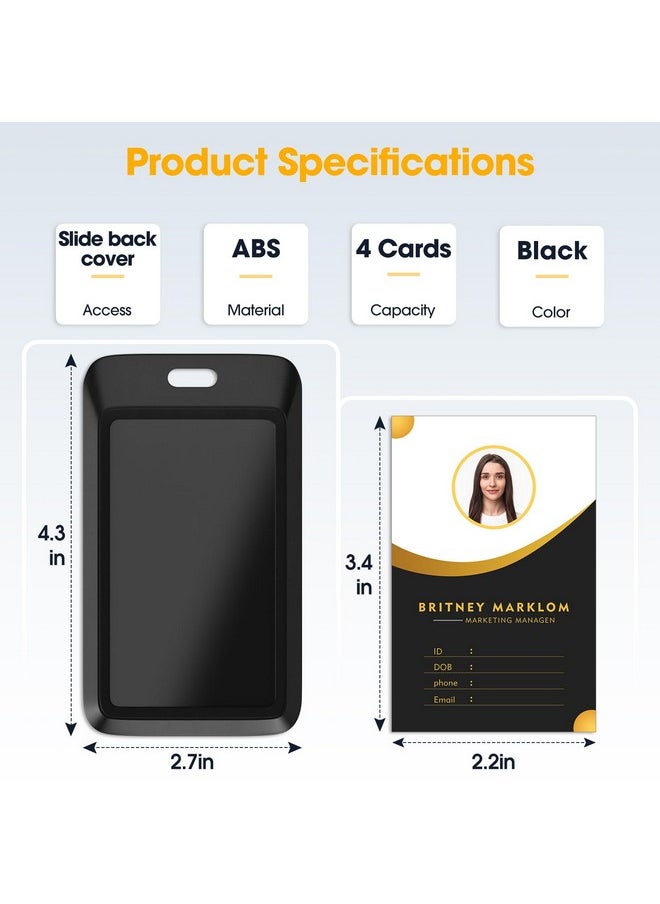 GoorDik 4 Pack Sliding Black Id Badge Holder, Heavy Duty Plastic Id Badge With Clear Window, Vertical Key Card Holder Protector Pouch For Office School Id Cards Proximity Key Cards Drivers Licenses & Passes  - Image 2
