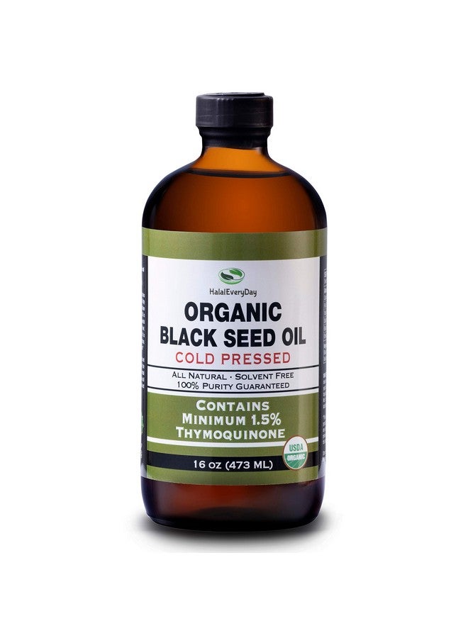 HalalEveryDay زيت الحبة السوداء العضوي حلال كل يوم - معتمد من وزارة الزراعة الأمريكية مضغوط على البارد في زجاجة 1.5% 3X ثيموكينون الكمون الأسود التركي نيغلا سativa غير معدلة وراثيًا 100% زيت حبة سوداء نقي (16 أونصة زجاجية) - Image 1