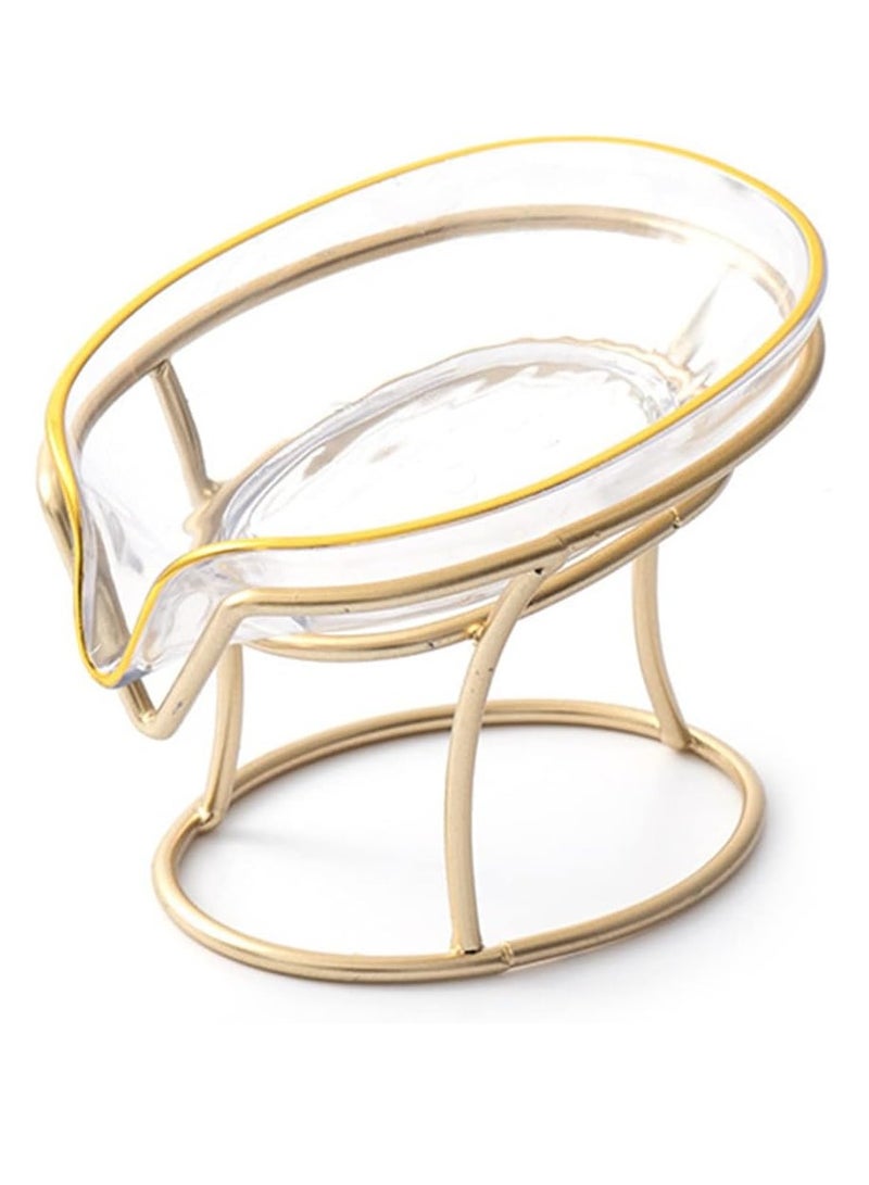 ECVV حامل صابون إبداعي من ECVV مع تصريف ذاتي لحامل المجوهرات وصينية الإسفنج وصواني صابون بإطار ذهبي للاستحمام، الحمام، ديكور المنزل، ملحقات مطبخ الاستحمام بشكل ورقة (شفاف أبيض) - Image 1