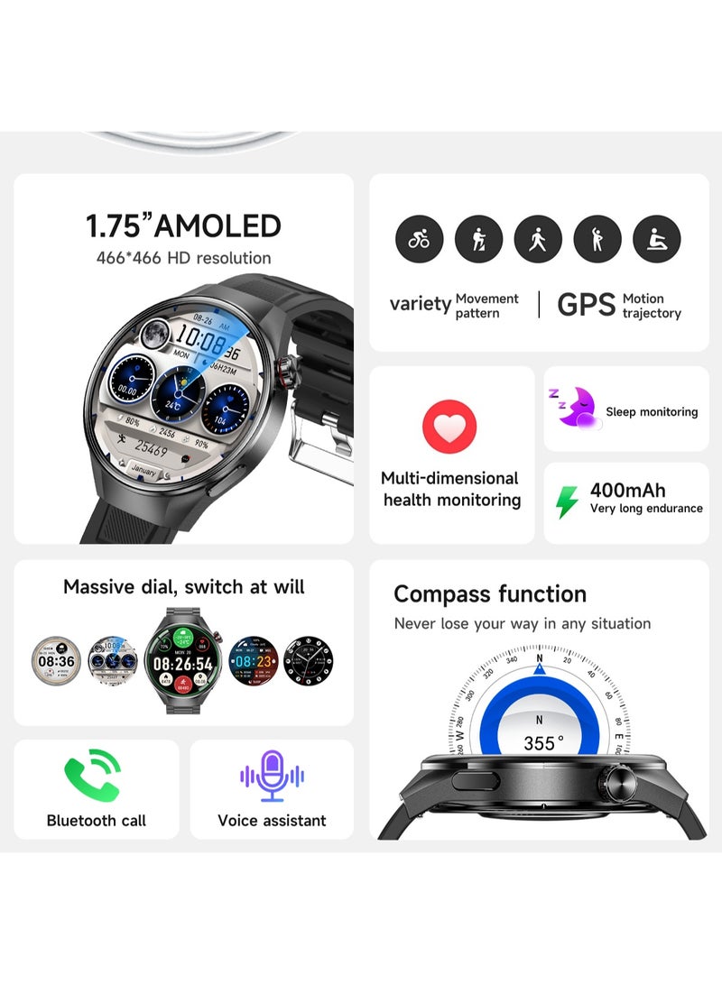 RollsTimi  Men's Smart Watches Help Outdoor Sports Health Monitoring Bluetooth Call 1.75"AMOLED Screen 400mAh Long Battery Life - Image 2