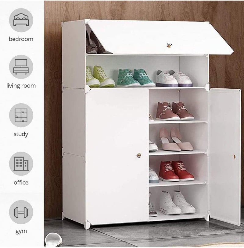 KEEKOS Shoe Rack Multipurpose 5 Shelves Shoe Rack with Zip Door Cover & Side Pockets, Multiuse Wide Shelve,Rack for Footwear, Toys, Clothes (Milky White, 6-Layer) - Image 2