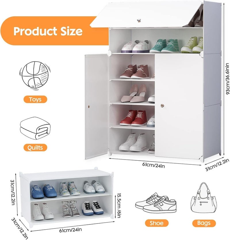 KEEKOS Shoe Rack Multipurpose 5 Shelves Shoe Rack with Zip Door Cover & Side Pockets, Multiuse Wide Shelve,Rack for Footwear, Toys, Clothes (Milky White, 6-Layer) - Image 3