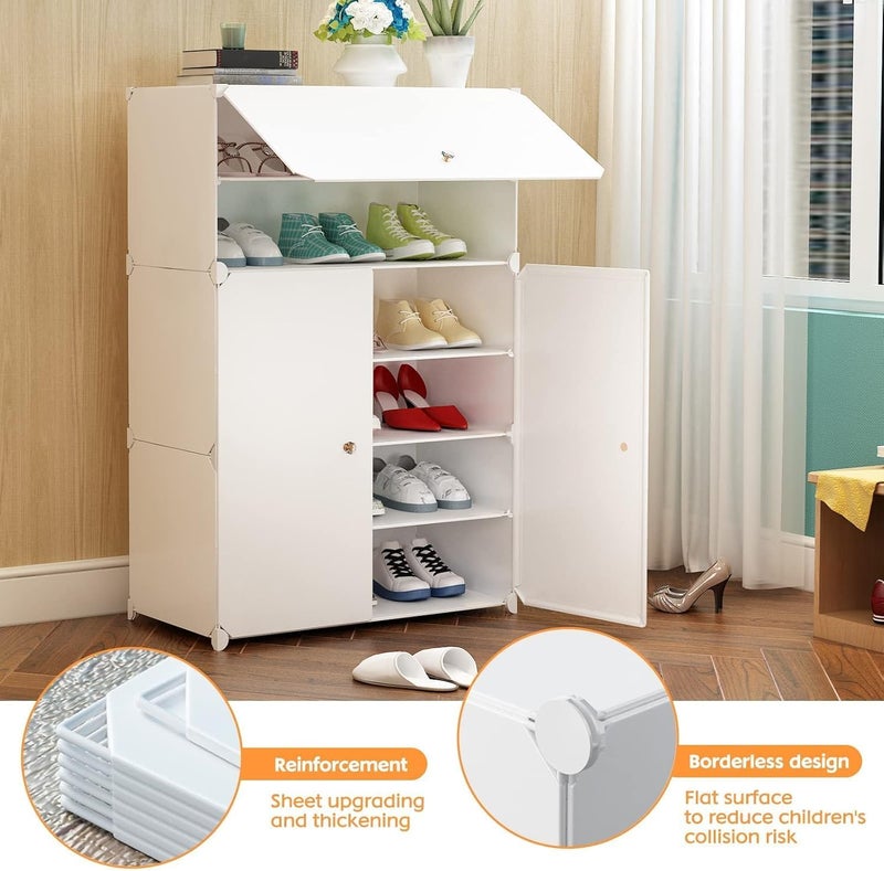 KEEKOS Shoe Rack Multipurpose 5 Shelves Shoe Rack with Zip Door Cover & Side Pockets, Multiuse Wide Shelve,Rack for Footwear, Toys, Clothes (Milky White, 6-Layer) - Image 4