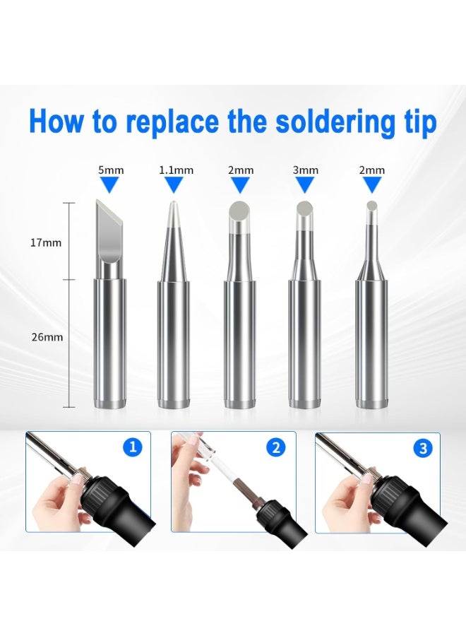 AIUZITIME 10 Packs Soldering Iron Kit, 90W Soldering Iron Pen with Adjustable Temperature, LED Display, ON/OFF Switch, 5 Tips, Solder Wire, Stand, Paste, Tweezer - Image 3
