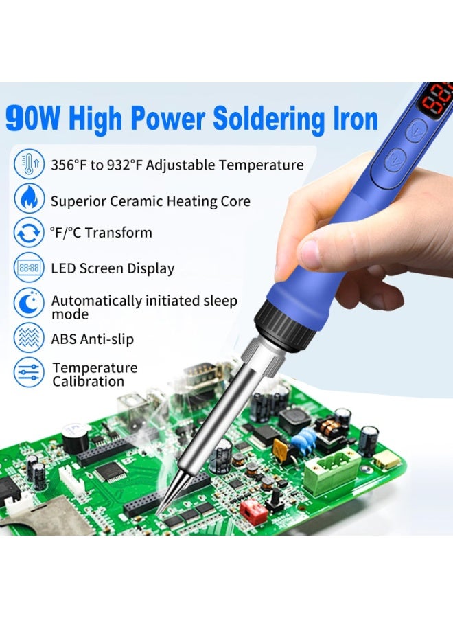 AIUZITIME 10 Packs Soldering Iron Kit, 90W Soldering Iron Pen with Adjustable Temperature, LED Display, ON/OFF Switch, 5 Tips, Solder Wire, Stand, Paste, Tweezer - Image 4