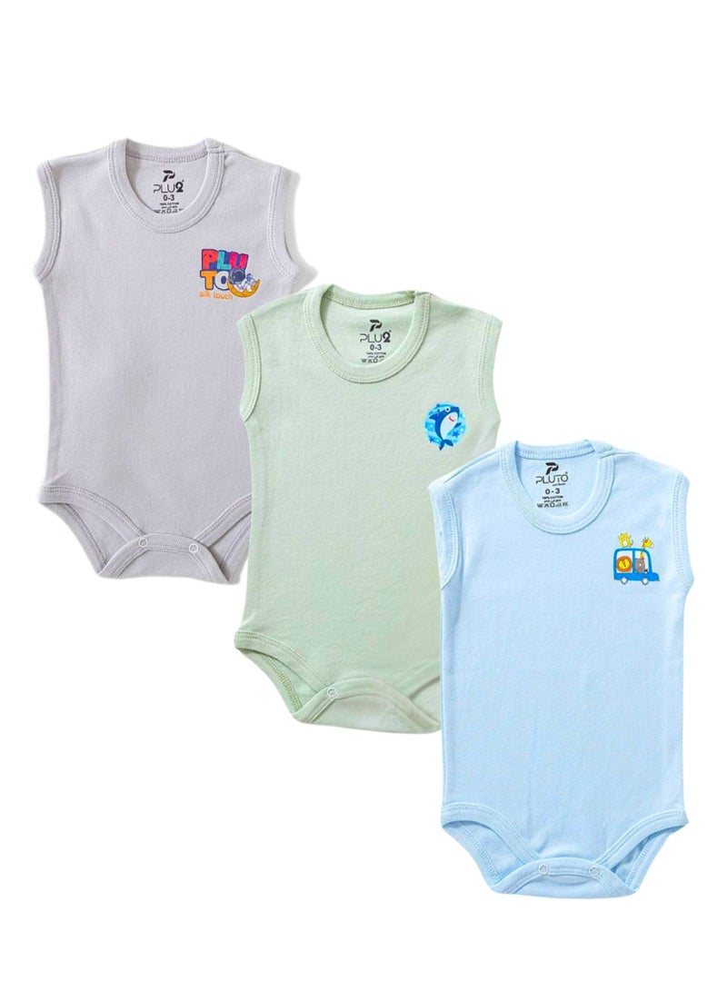 Pluto Pack of 3 Cotton Sleeveless Bodysuit for Baby - Image 1