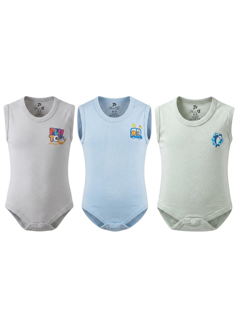 Pluto Pack of 3 Cotton Sleeveless Bodysuit for Baby - Image 1