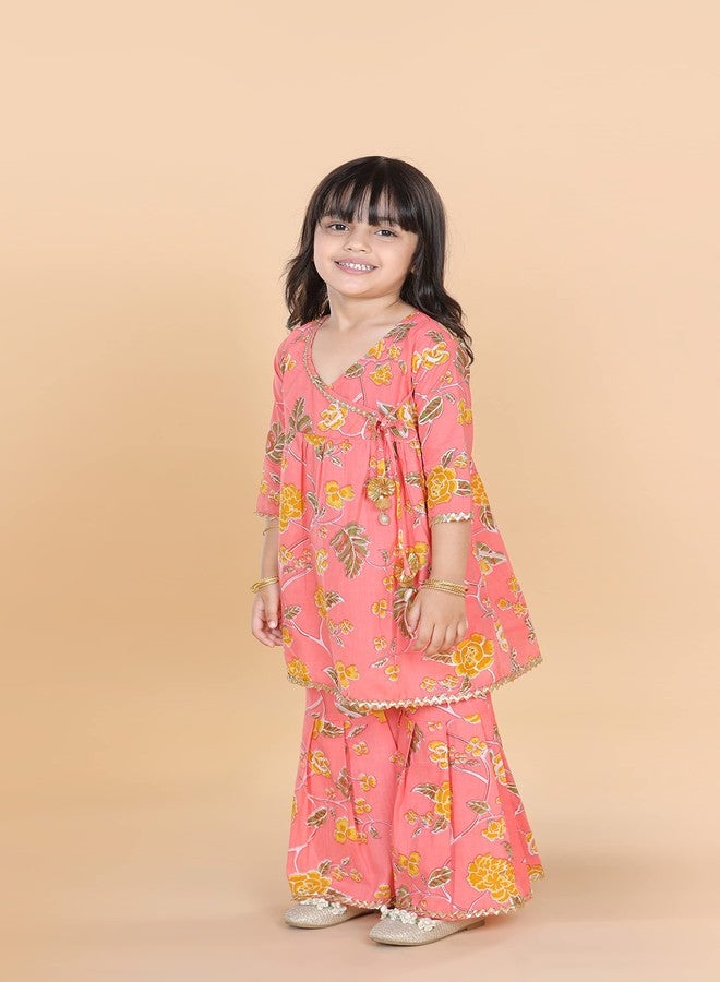 Adiva Kids Floral Printed Kurta Sharara Set For Girls (G-1051-PEACH-20) - Image 4