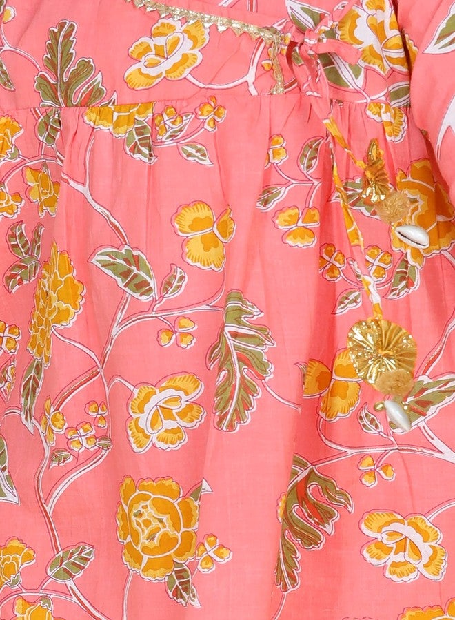 Adiva Kids Floral Printed Kurta Sharara Set For Girls (G-1051-PEACH-20) - Image 5