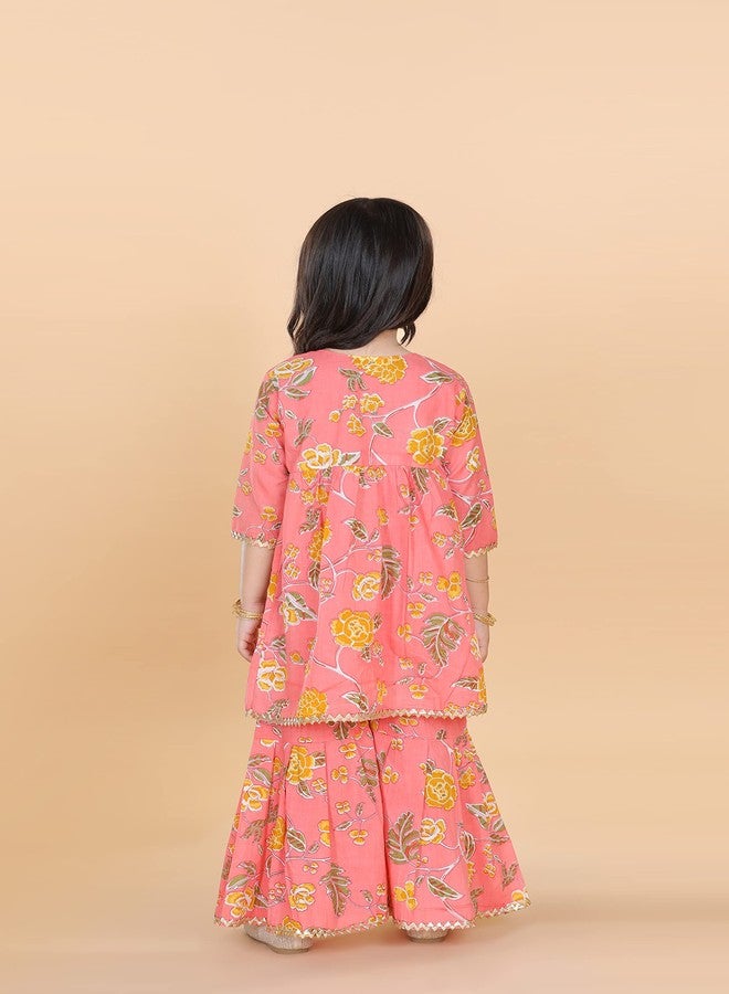 Adiva Kids Floral Printed Kurta Sharara Set For Girls (G-1051-PEACH-20) - Image 2