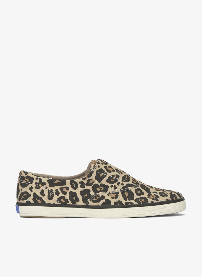 Keds Women's Champion Canvas Slip-On Sneaker – All-Over Print, Vulcanized Casual Shoe Tan - Image 1