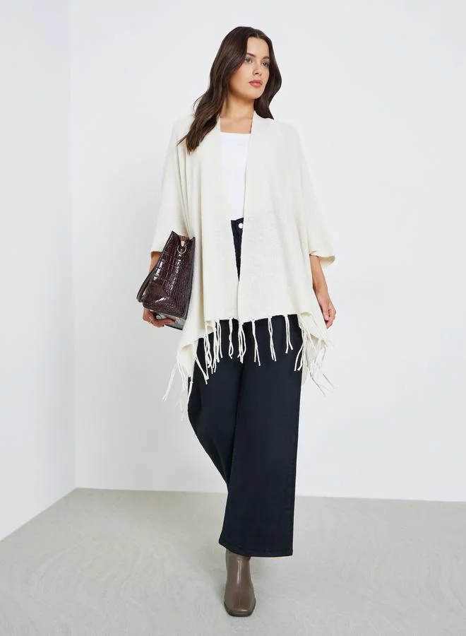 Styli Oversized Longline Cape Cardigan with Fringes