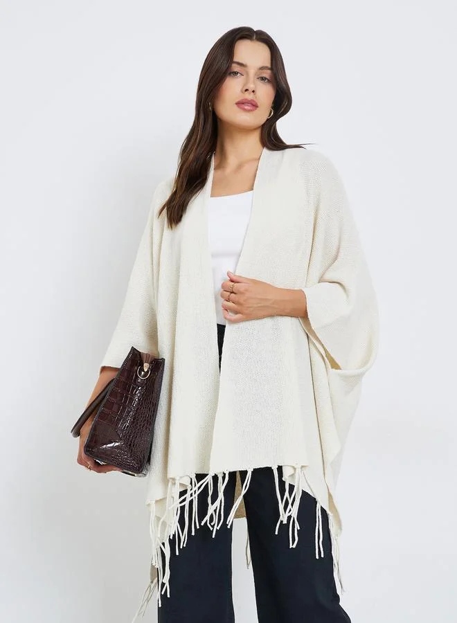 Oversized Longline Cape Cardigan with Fringes