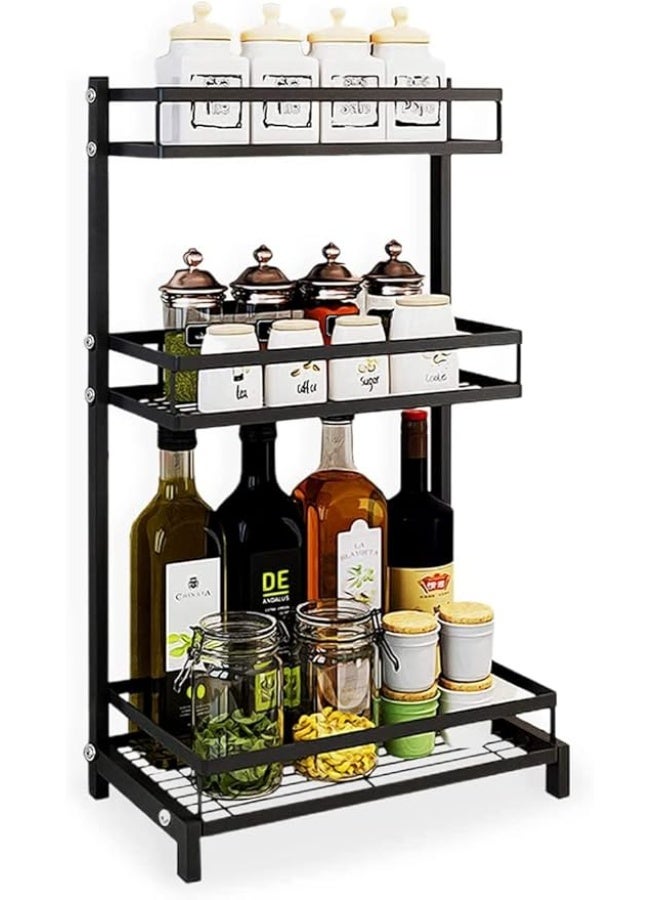 ياقوت منظم توابل ياقوت ثلاثي الطبقات - رف تخزين متعدد الأغراض على سطح المطبخ مع خطافات جانبية، منظم توابل لعلب التوابل وزجاجات الصلصة والبرطمانات، رف معدني متين للمطبخ المنزلي (30166 NW) - Image 1