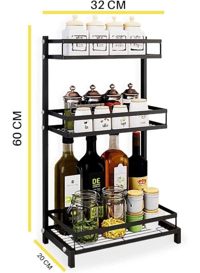ياقوت منظم توابل ياقوت ثلاثي الطبقات - رف تخزين متعدد الأغراض على سطح المطبخ مع خطافات جانبية، منظم توابل لعلب التوابل وزجاجات الصلصة والبرطمانات، رف معدني متين للمطبخ المنزلي (30166 NW) - Image 2