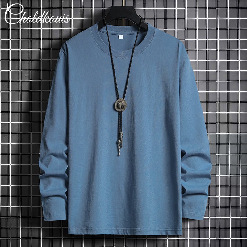 Long-Sleeved T-Shirt Men'S Cotton Fleece-Lined Bottoming Shirt Black Men'S Round Neck Jacket Black Pattern Fashion - Image 4