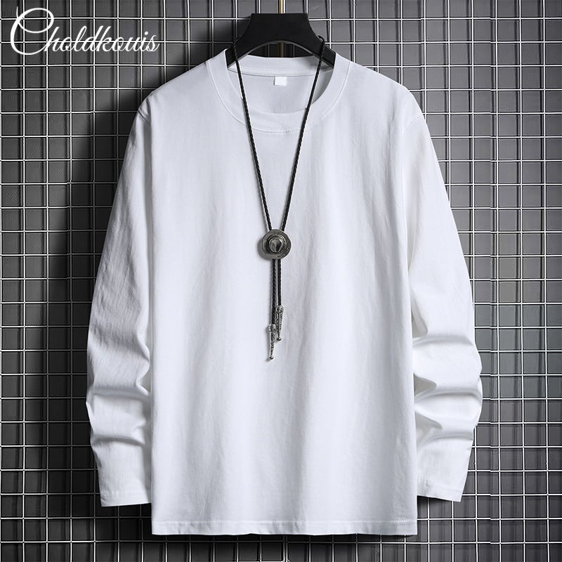 Long-Sleeved T-Shirt Men'S Cotton Fleece-Lined Bottoming Shirt Black Men'S Round Neck Jacket Black Pattern Fashion - Image 2