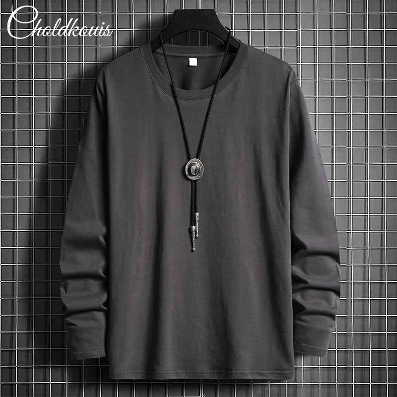 Long-Sleeved T-Shirt Men'S Cotton Fleece-Lined Bottoming Shirt Black Men'S Round Neck Jacket Black Pattern Fashion - Image 1
