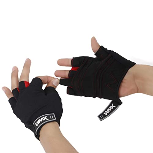 WMX Unisex Leather Gym Gloves | for Professional Weightlifting, Fitness Training and Workout | with Half-Finger Length, Wrist Wrap for Protection (Roller PAD, M) - Image 3