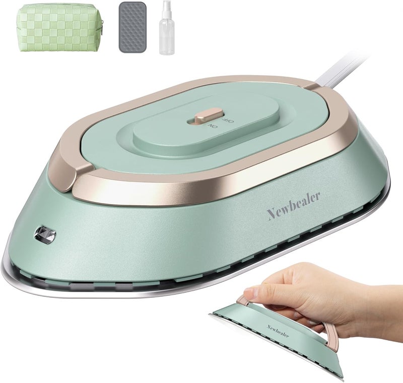 مكواة سفر Newbealer بجهد مزدوج - 120V/220V، مكواة صغيرة للملابس بدون بخار، قاعدة من السيراميك غير لاصقة، آلة ضغط حراري بدرجة حرارة 302°F للخياطة وتصنيع الأغطية، وزن خفيف 0.95 رطل (لون ذهبي) | القدرة القصوى 300 واط، تسخن في غضون 60 ثانية، قاعدة سيراميكية بدرجة حرارة 302°F، مكواة مريحة الاستخدام، وزن خفيف 0.8 رطل للتعديلات السريعة في جميع أنحاء العالم (لون ذهبي) - Image 1