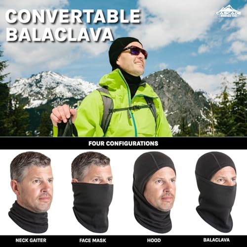 Cascade Mountain Tech Merino Wool Blend Balaclava Ski Mask for Men and Women - Cold Weather, Skiing, Snowboarding, Winter Activities - Black, Medium-Large - Image 3