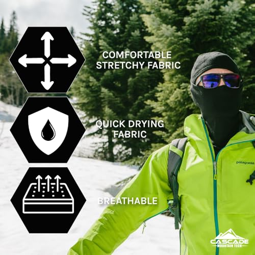 Cascade Mountain Tech Merino Wool Blend Balaclava Ski Mask for Men and Women - Cold Weather, Skiing, Snowboarding, Winter Activities - Black, Medium-Large - Image 2