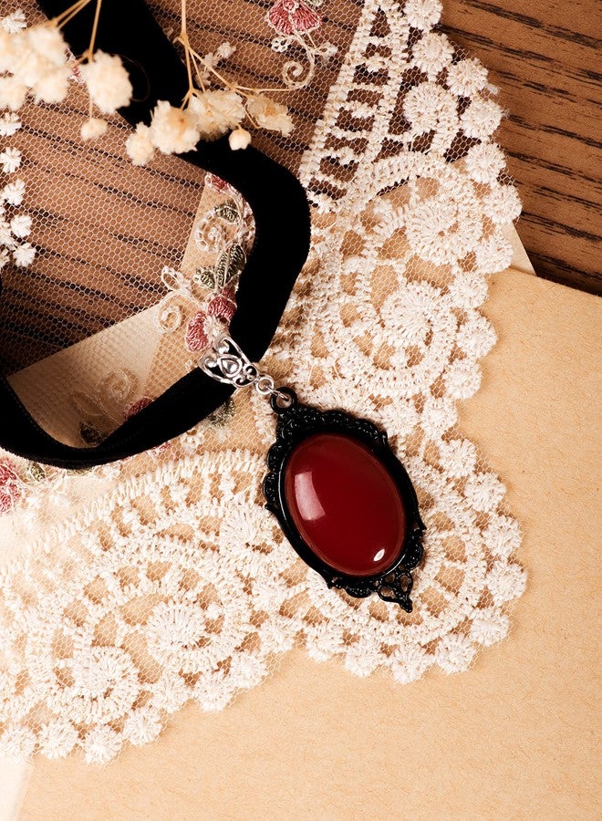 Sacina Gothic Black Victorian Velvet Choker, Red Choker, Gothic Goth Vintage Necklace, Halloween Christmas Jewelry Gift For Women - Image 5