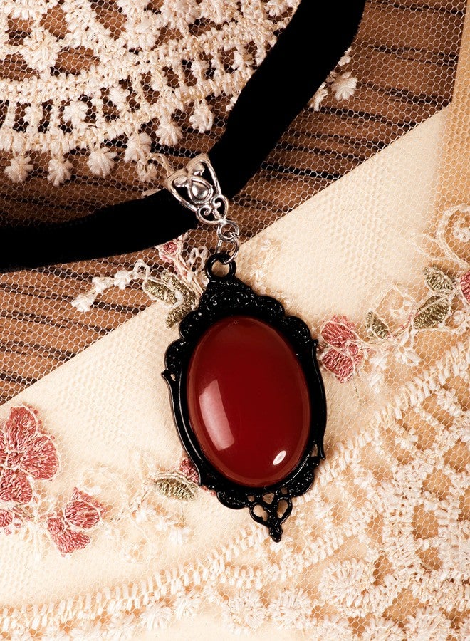 Sacina Gothic Black Victorian Velvet Choker, Red Choker, Gothic Goth Vintage Necklace, Halloween Christmas Jewelry Gift For Women - Image 4