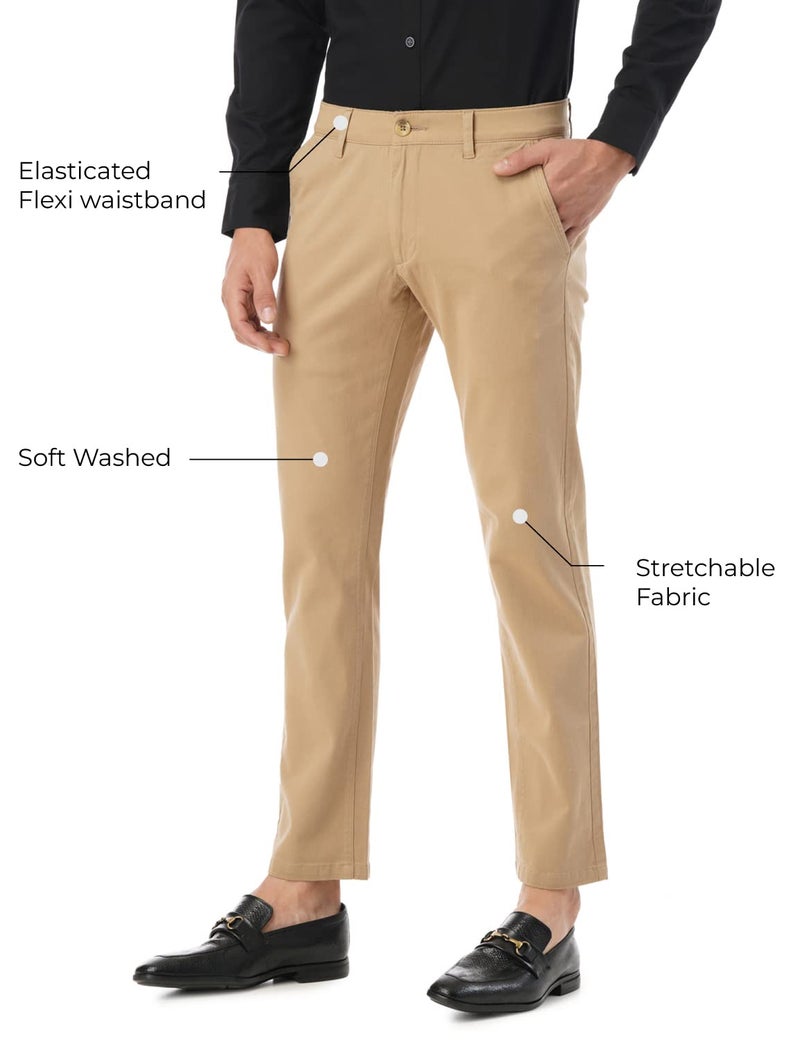 FYLTR Men's Straight Fit Stretch Cotton Khaki Trousers with Elasticated Waistband -Soft Handfeel (Golden Mirage, 32) - Image 3