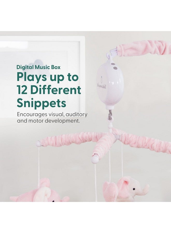 The Peanut Shell موبايل سرير الأطفال من بي نات شيل للفتيات - موبايل سرير أطفال موسيقي وردي ناعم مع 12 لحن مهدئ، زينة غرفة أطفال فيل وردي لطيف - Image 3