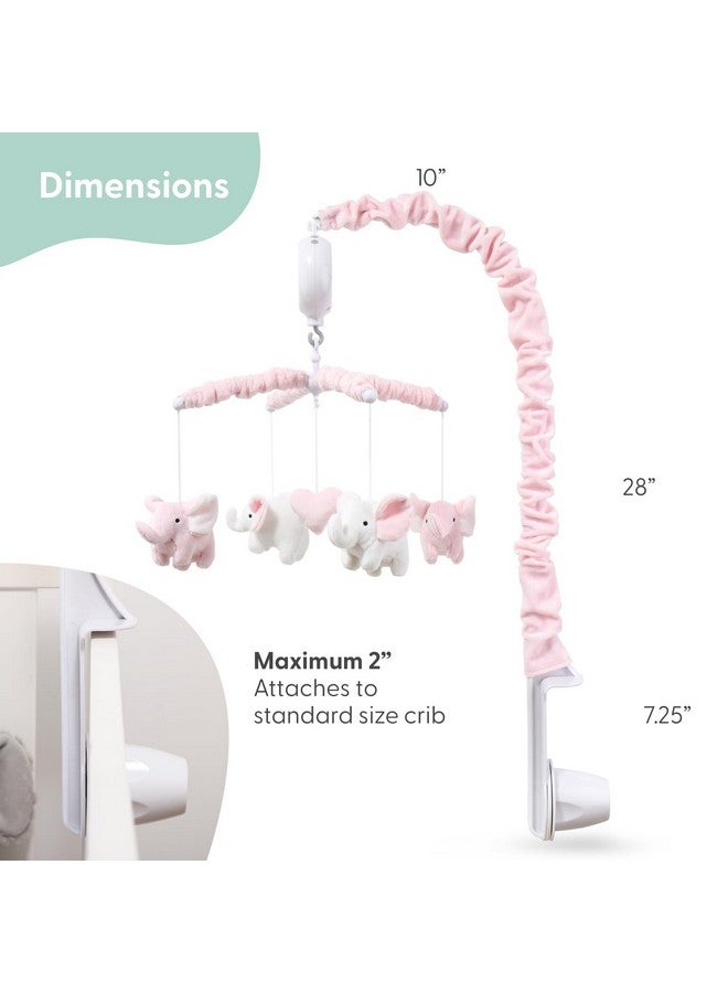 The Peanut Shell موبايل سرير الأطفال من بي نات شيل للفتيات - موبايل سرير أطفال موسيقي وردي ناعم مع 12 لحن مهدئ، زينة غرفة أطفال فيل وردي لطيف - Image 4