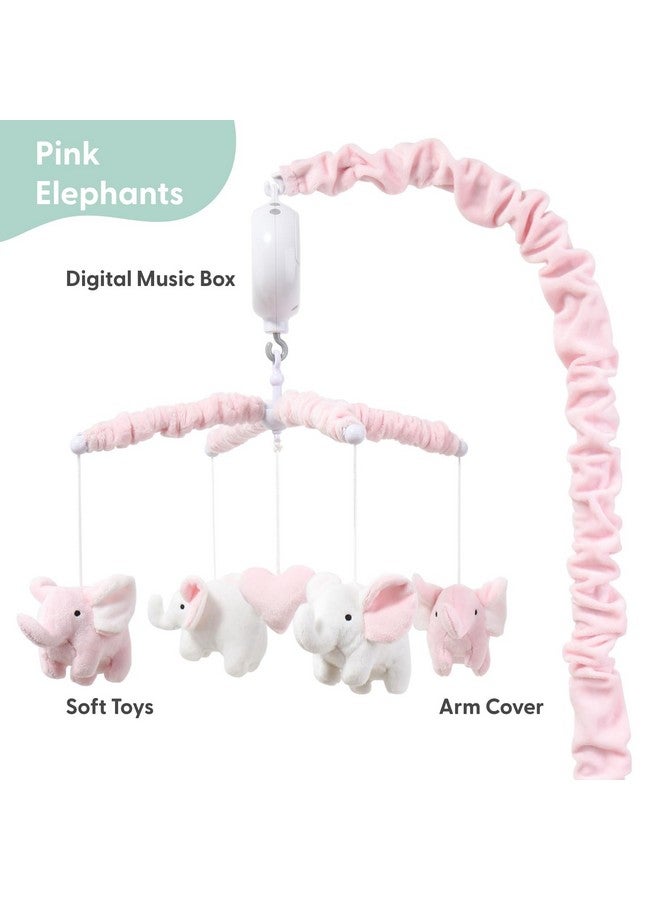 The Peanut Shell موبايل سرير الأطفال من بي نات شيل للفتيات - موبايل سرير أطفال موسيقي وردي ناعم مع 12 لحن مهدئ، زينة غرفة أطفال فيل وردي لطيف - Image 2