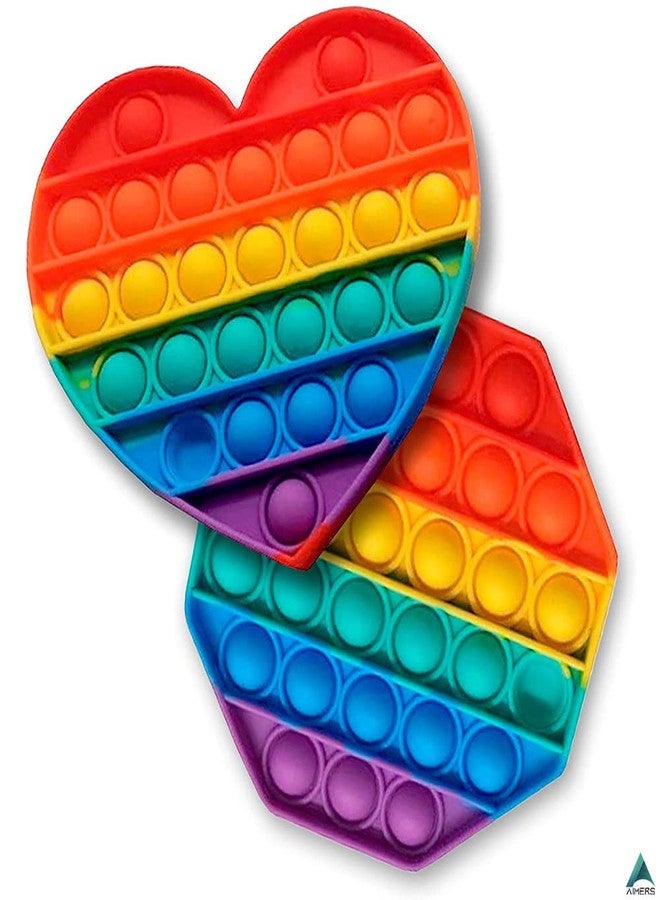 AIMERS 2 Pack Rainbow Pop Fidget Toys, Round and Square, Colorful Push Pop Bubble Squeeze Toy, Silicone Sensory Gadget for Stress, Popper Gift for Kids, Children, Teens, Adults (Octagon + Heart) - Image 5
