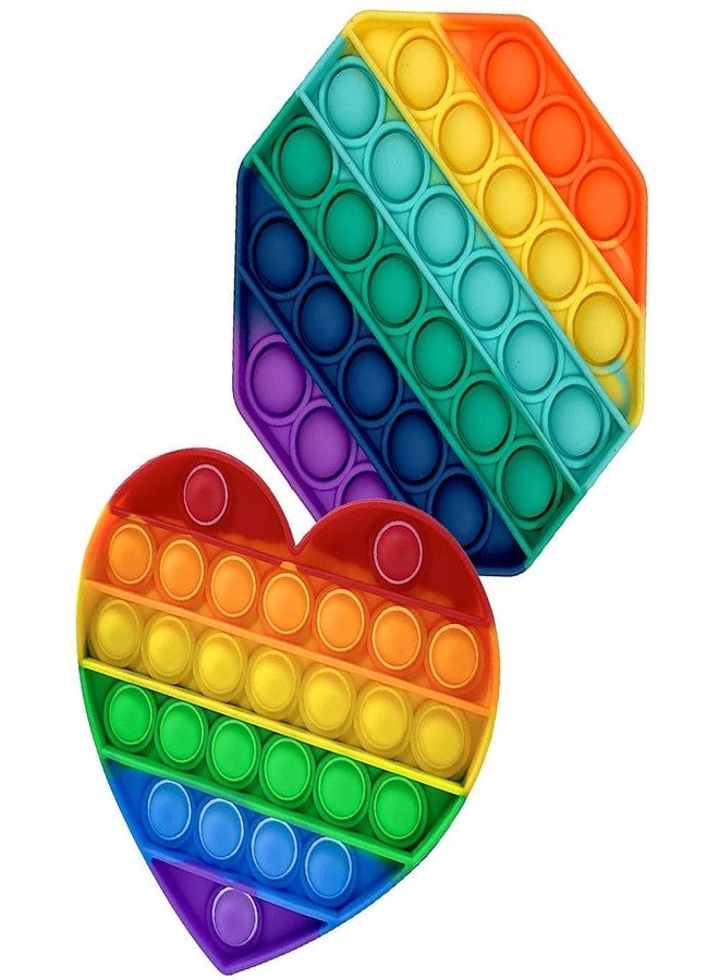 AIMERS 2 Pack Rainbow Pop Fidget Toys, Round and Square, Colorful Push Pop Bubble Squeeze Toy, Silicone Sensory Gadget for Stress, Popper Gift for Kids, Children, Teens, Adults (Octagon + Heart) - Image 1