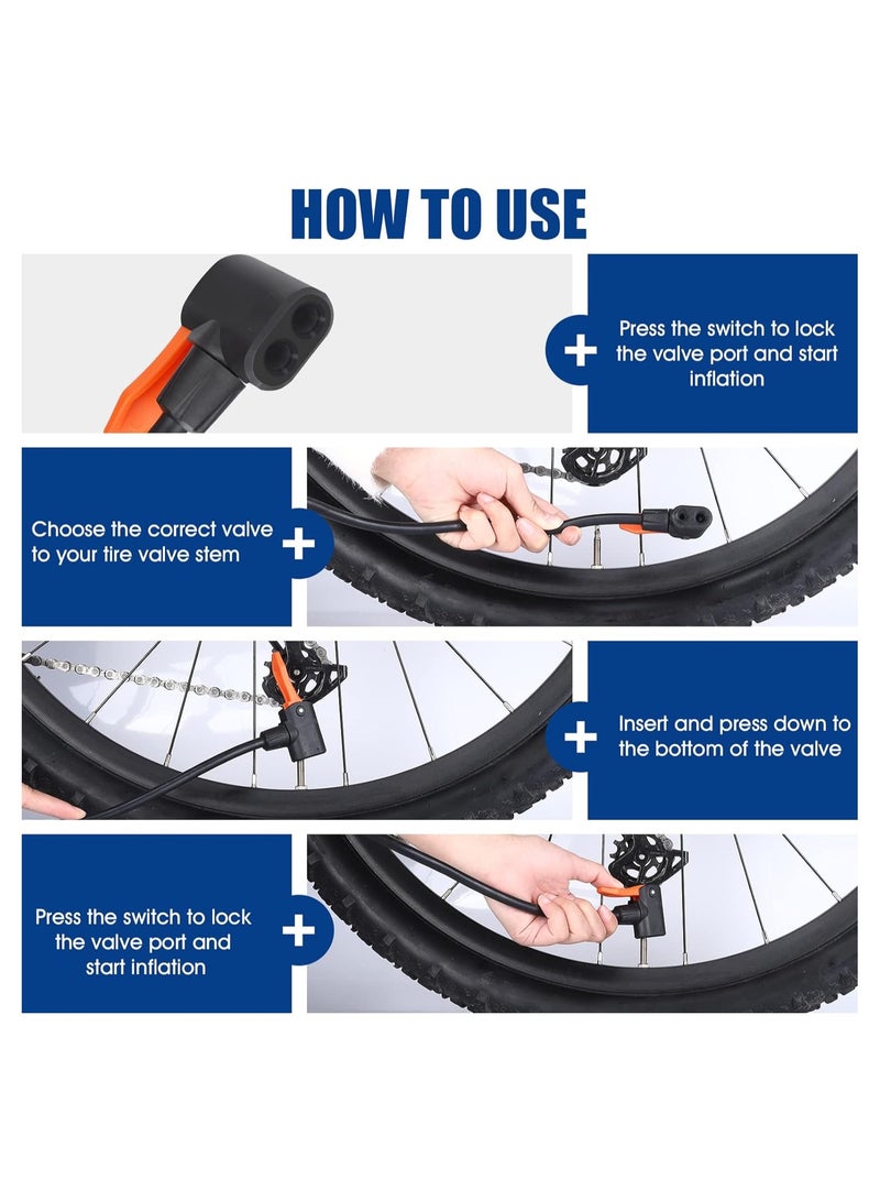 SYOSI Bike Pump, Portable Floor Bicycle Pump Fit Presta and Schrader Valves, 120PSI High Pressure Bike Air Pump with Ball Pump Needles, Air Bicycle Pump Inflator, for Bike Tire Pump for Road Bike - Image 4